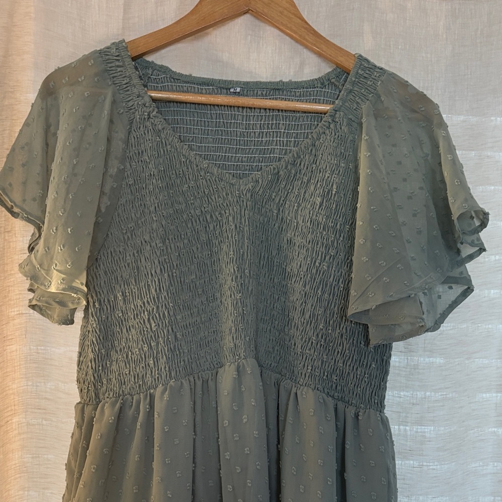 Elegant Green Smocked Dress